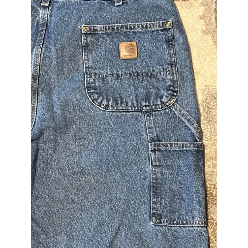 Carhartt Jeans Med Wash Blue Original Dungaree Fit Carpenter Workwear Sz 38x30 - Picture 2 of 9